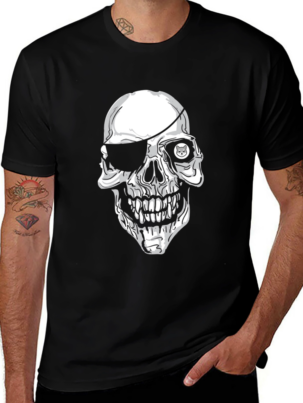 Skull & Eyepatch Graphic Tee - Mens Black T-Shirt