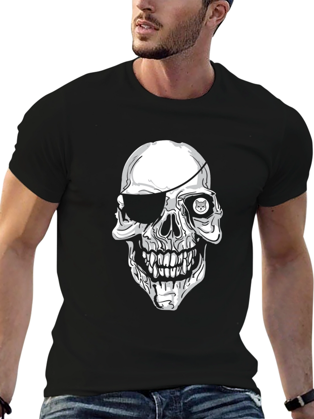 Skull & Eyepatch Graphic Tee - Mens Black T-Shirt