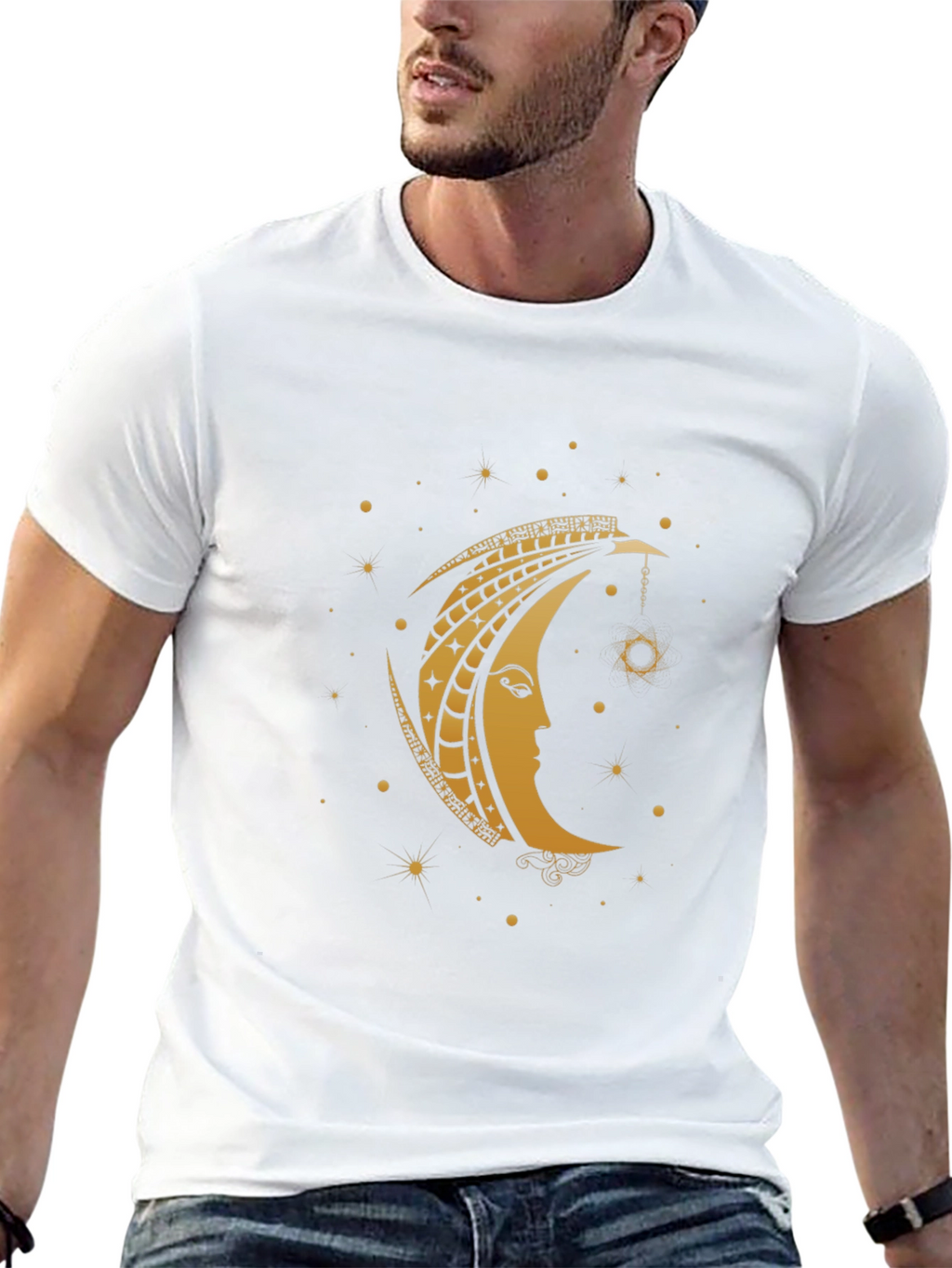 Celestial Moon Graphic Tee - Black Cotton T-Shirt