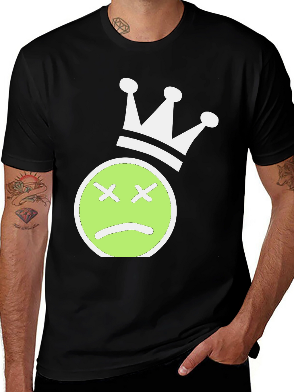 Sad Face Crown Graphic Tee - Black