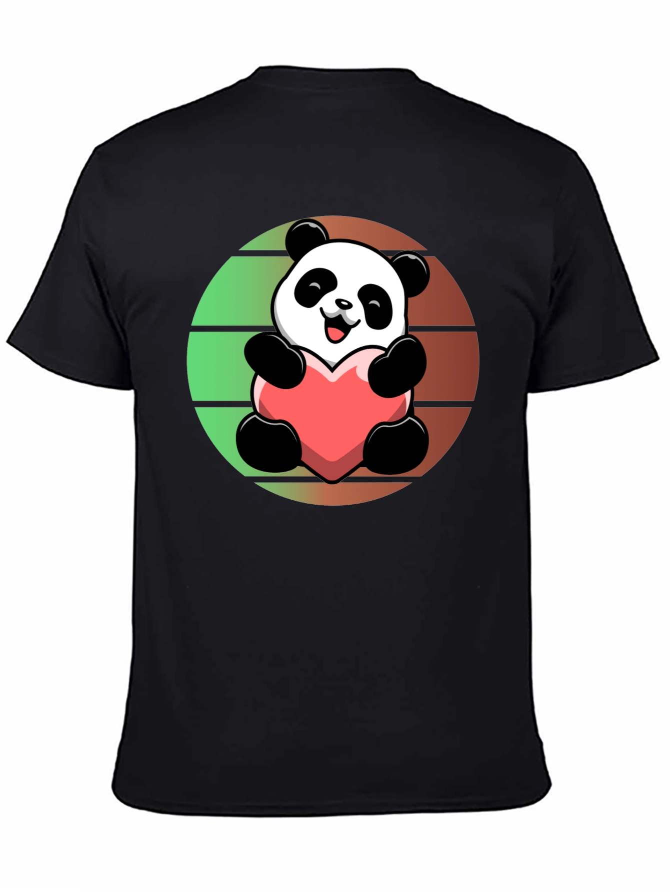 Cute Panda Heart Graphic Black T-Shirt