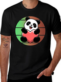 Cute Panda Heart Graphic Black T-Shirt