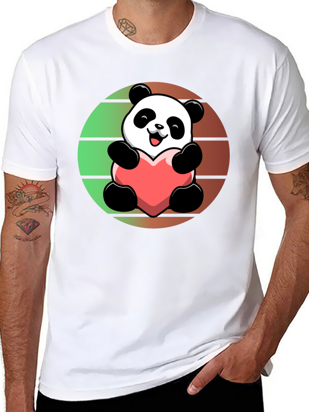 Cute Panda Heart Graphic Black T-Shirt