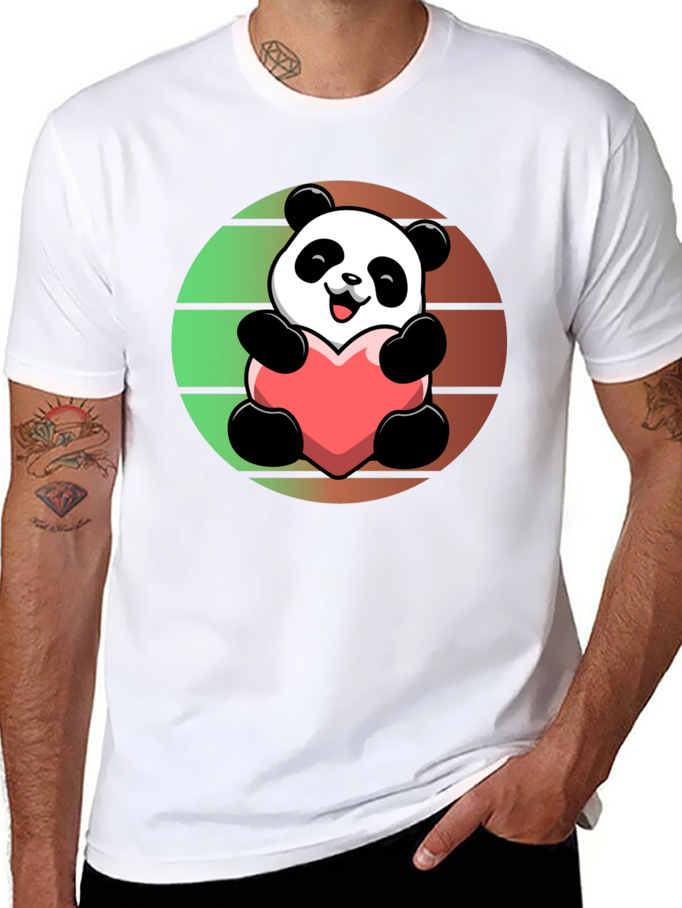 Cute Panda Heart Graphic Black T-Shirt