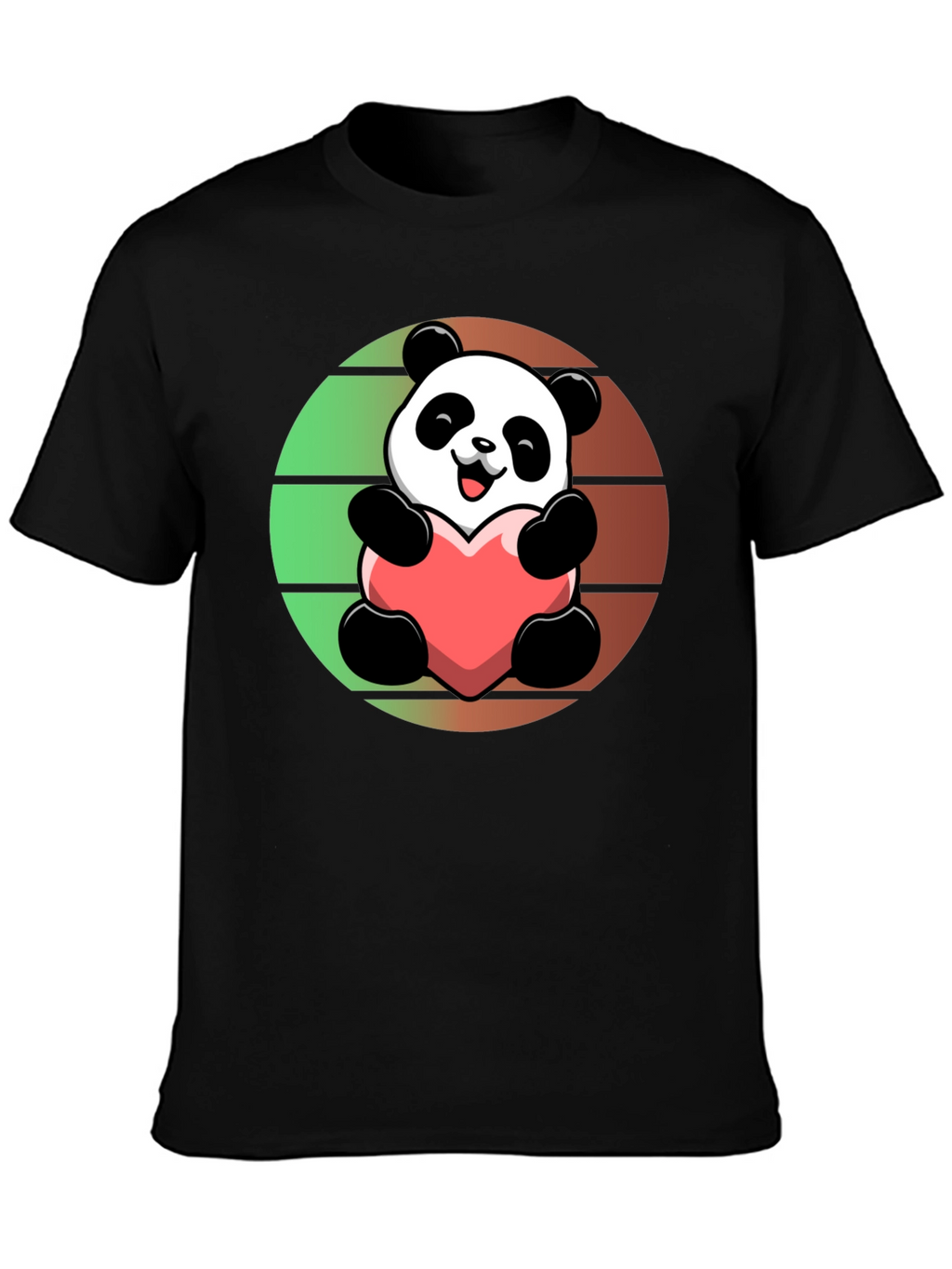 Cute Panda Heart Graphic Black T-Shirt