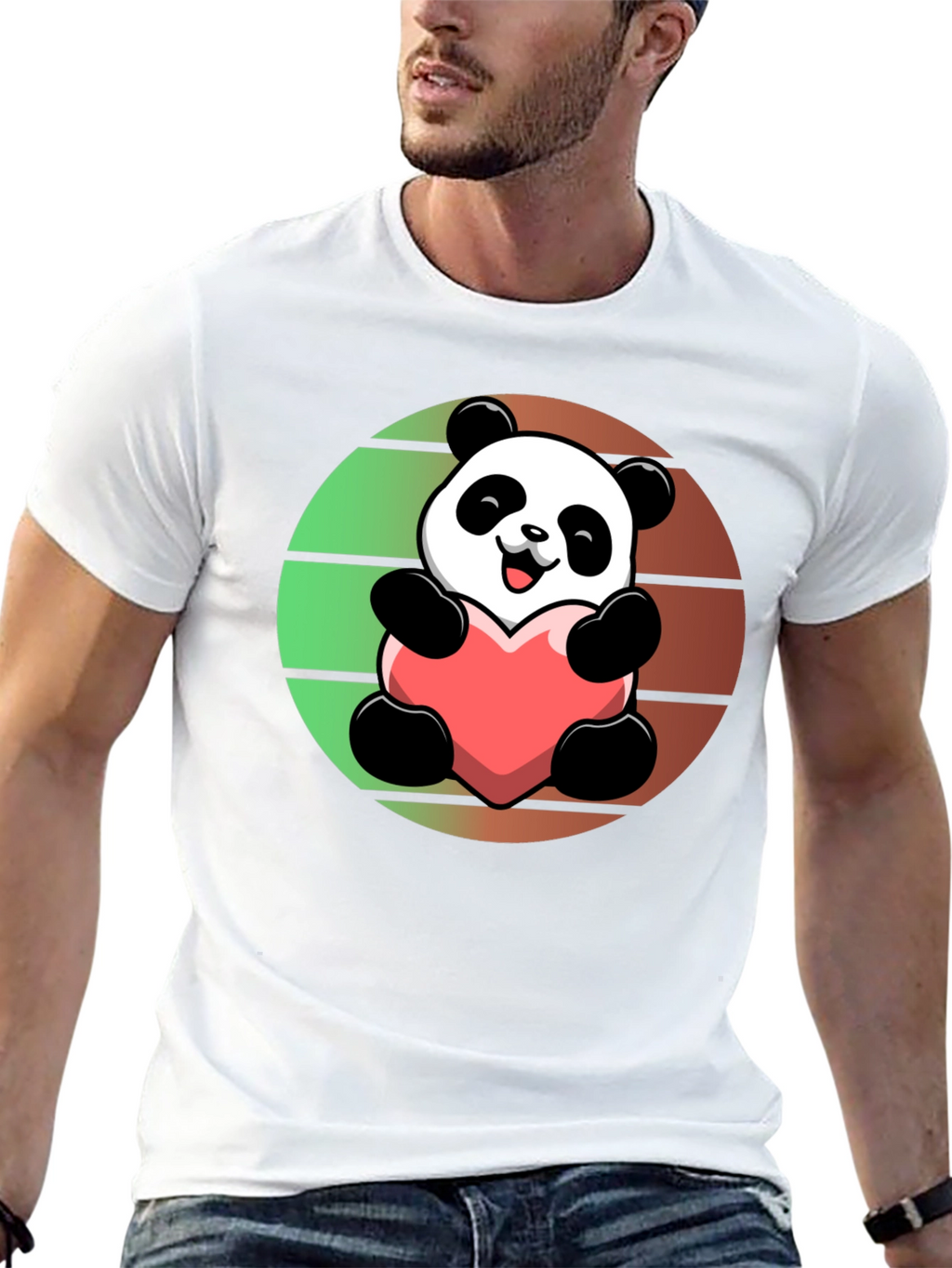 Cute Panda Heart Graphic Black T-Shirt