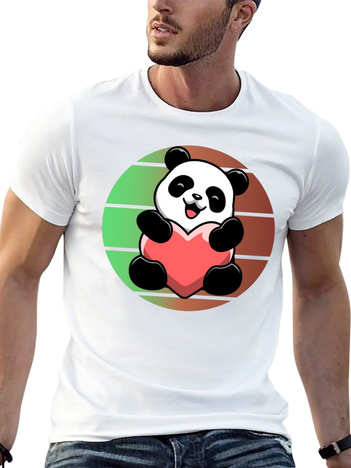 Cute Panda Heart Graphic Black T-Shirt