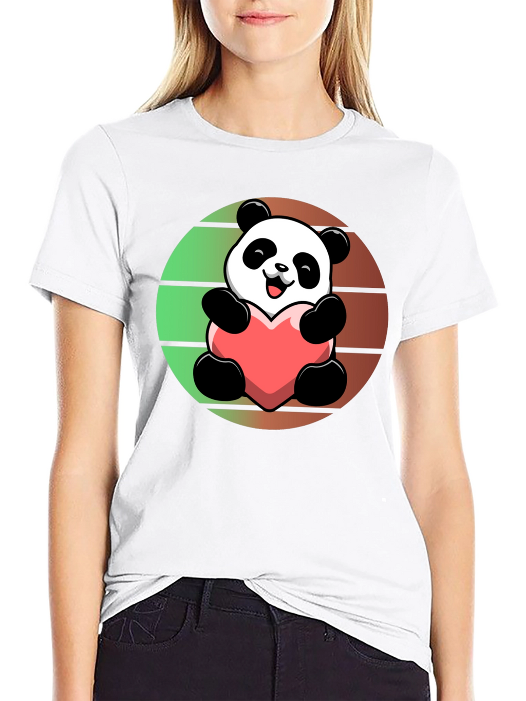 Cute Panda Heart Graphic Black T-Shirt
