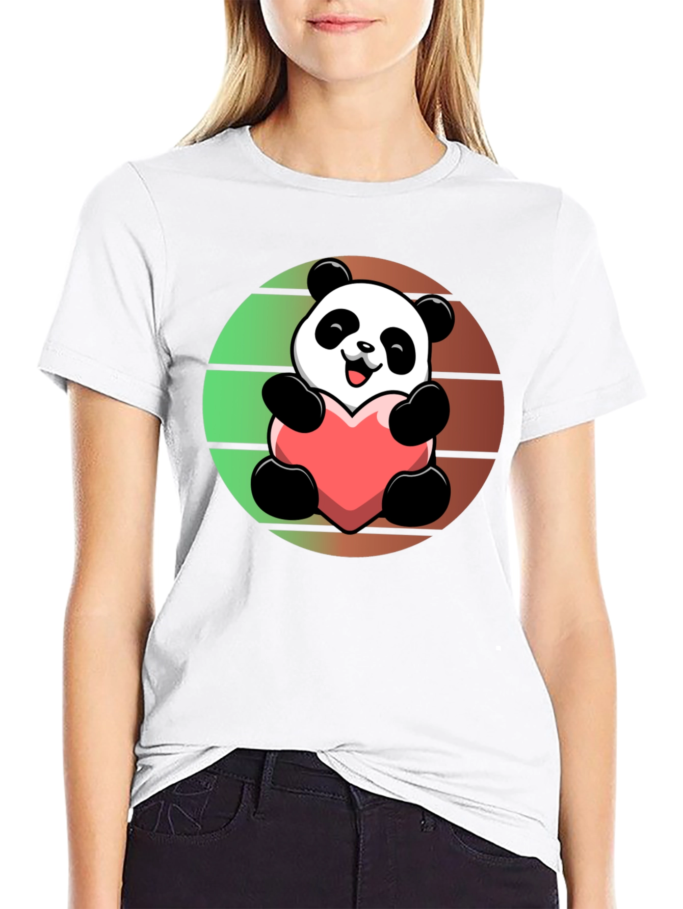 Cute Panda Heart Graphic Black T-Shirt
