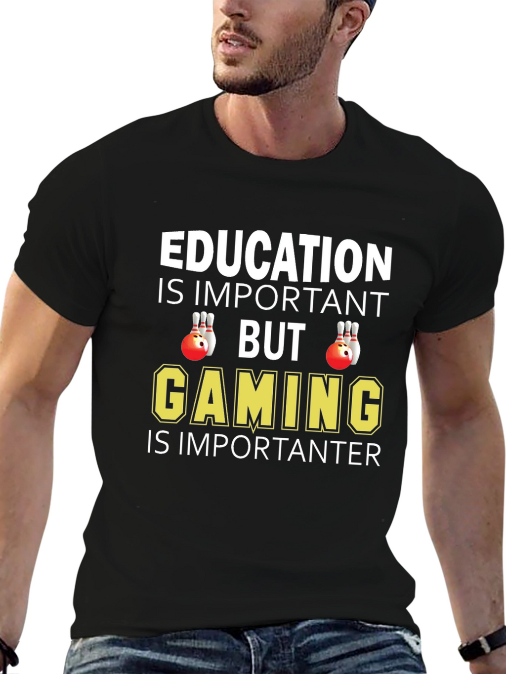 Education vs Gaming Graphic T-Shirt