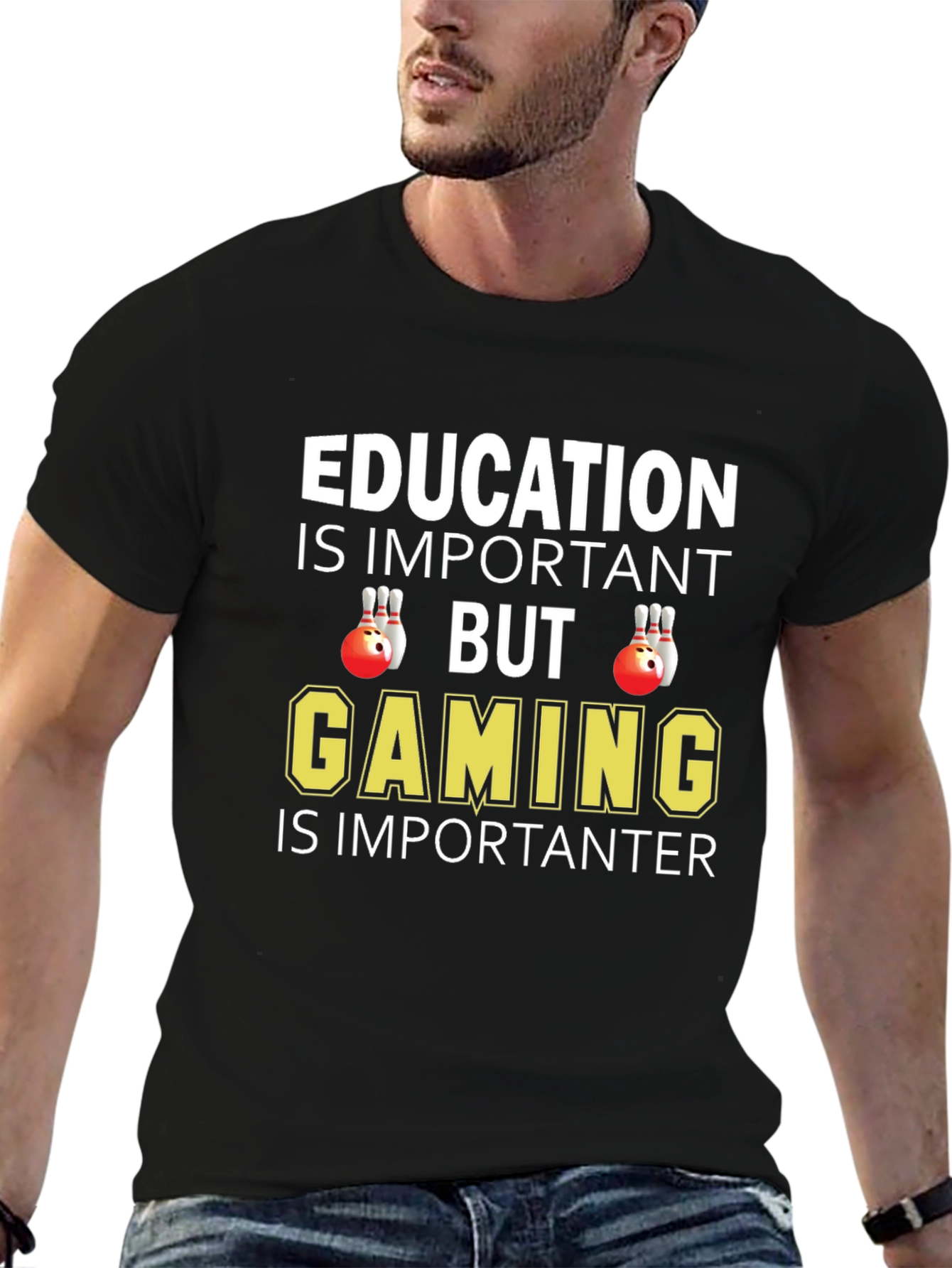 Education vs Gaming Graphic T-Shirt