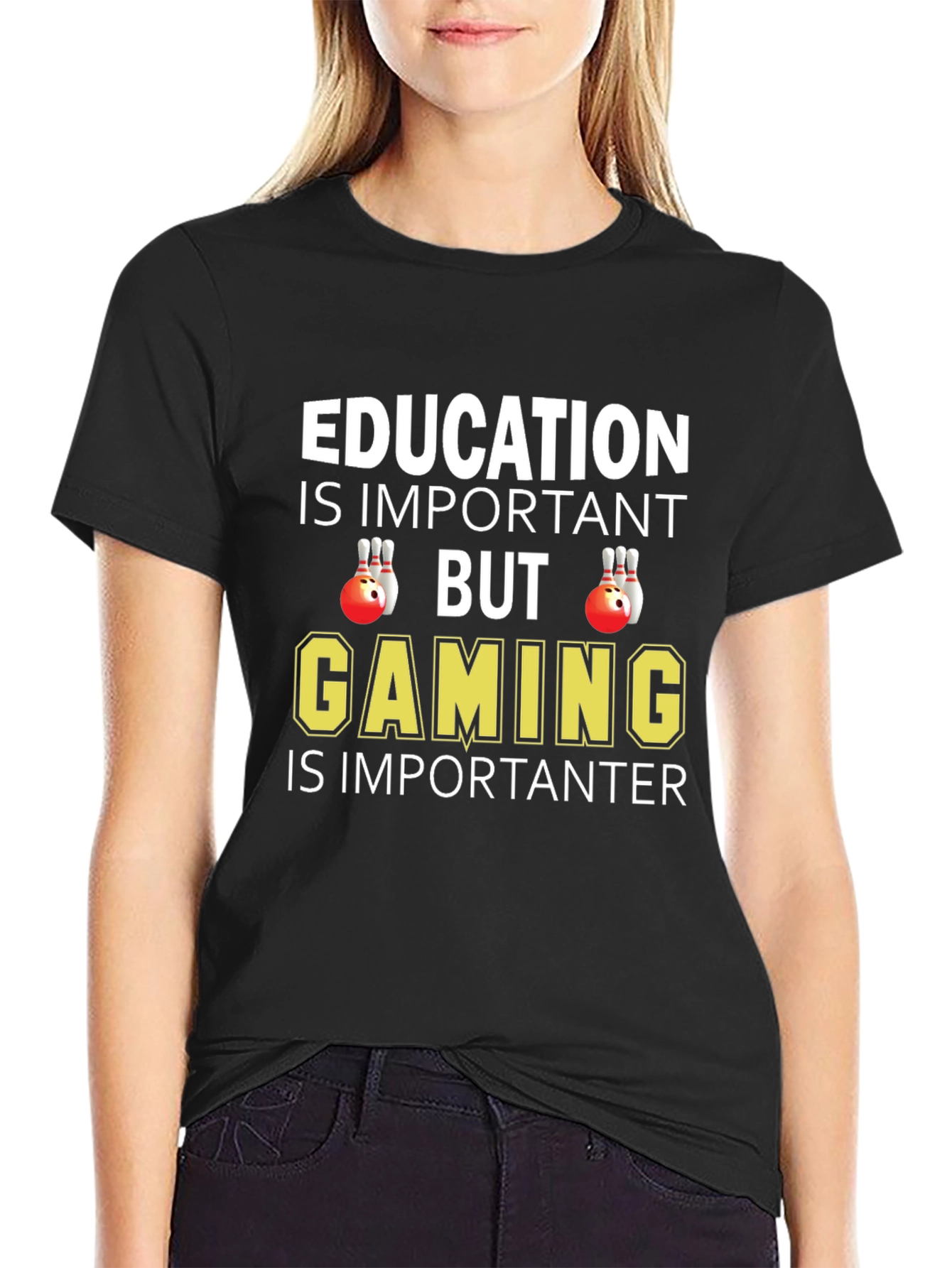 Education vs Gaming Graphic T-Shirt