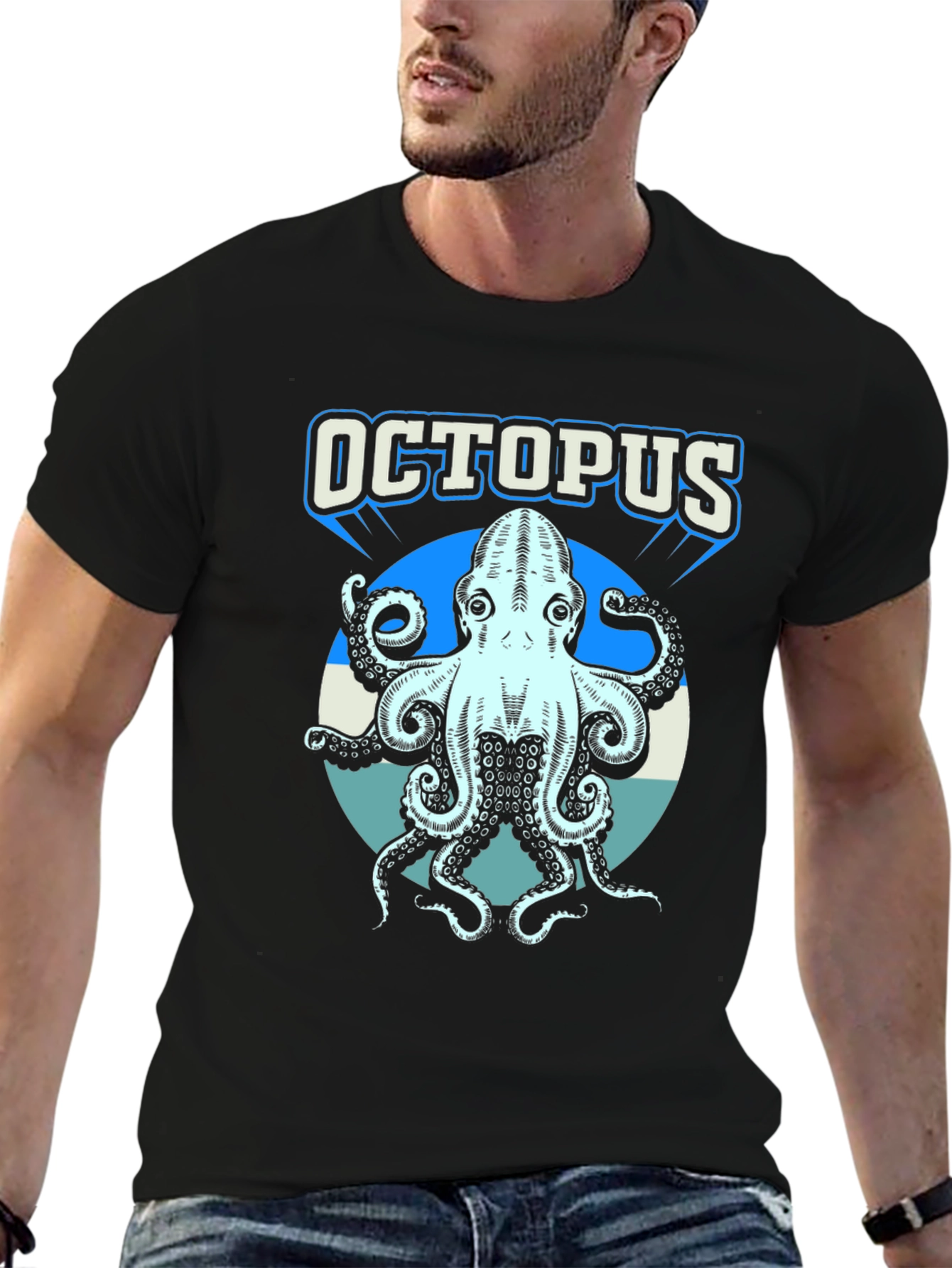 Octopus Graphic Print T-Shirt - Cool Sea Creature Tee