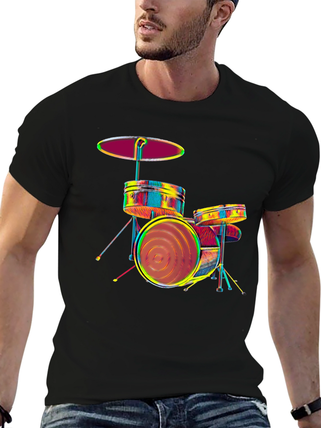 Vibrant Drum Set Graphic Tee - Music Lovers T-Shirt