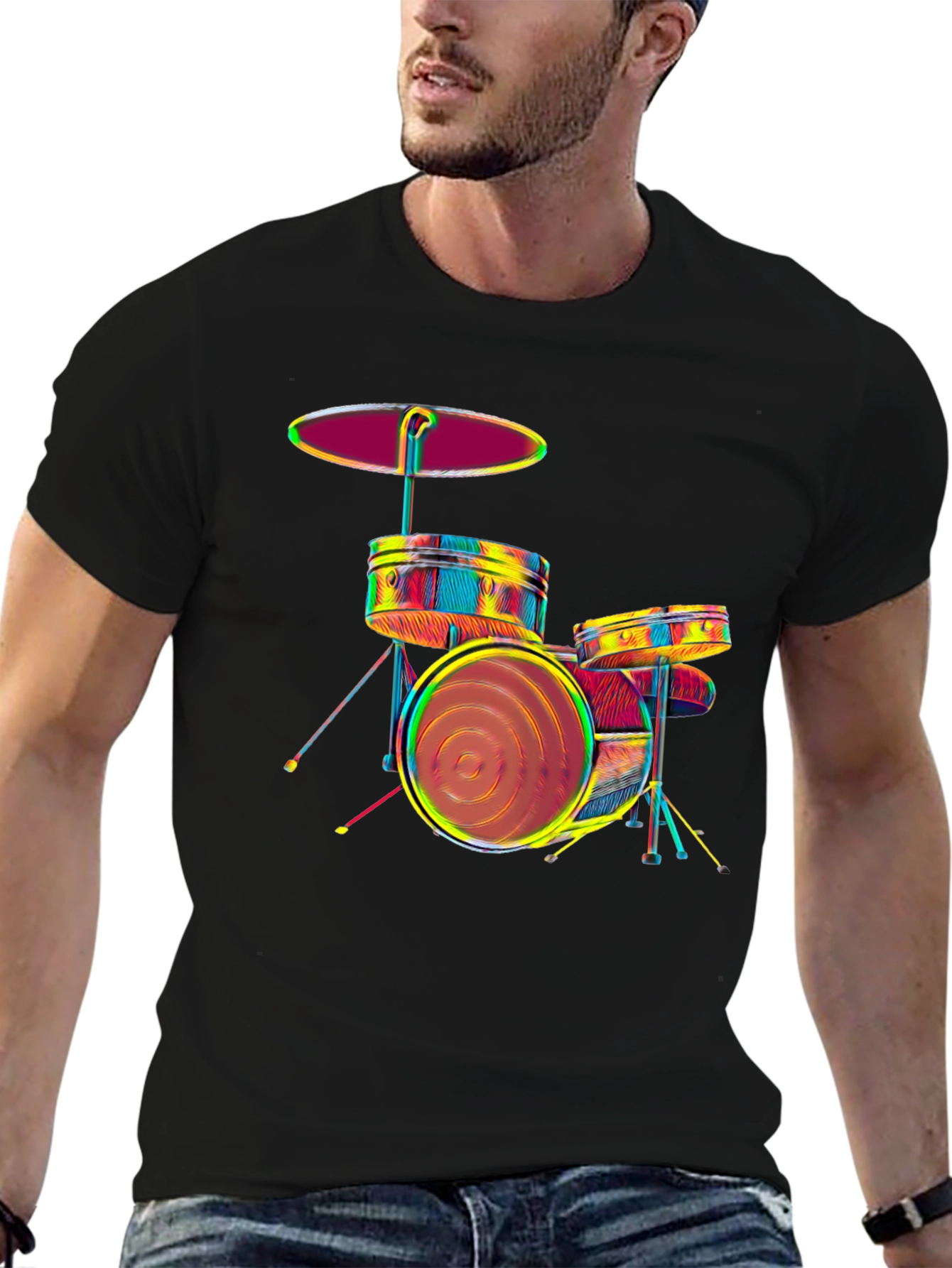 Vibrant Drum Set Graphic Tee - Music Lovers T-Shirt
