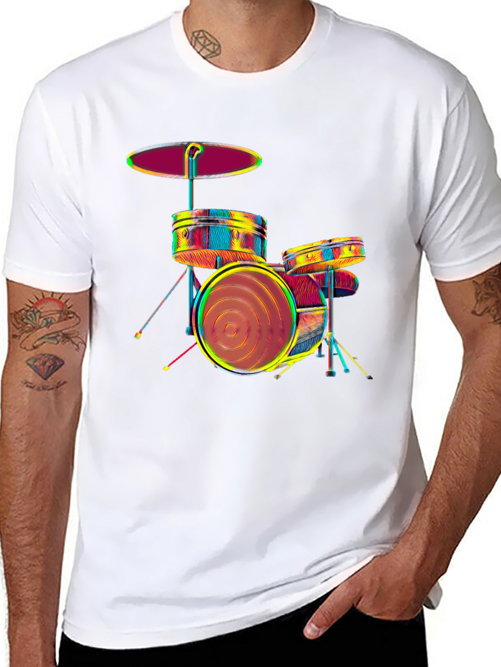 Vibrant Drum Set Graphic Tee - Music Lovers T-Shirt
