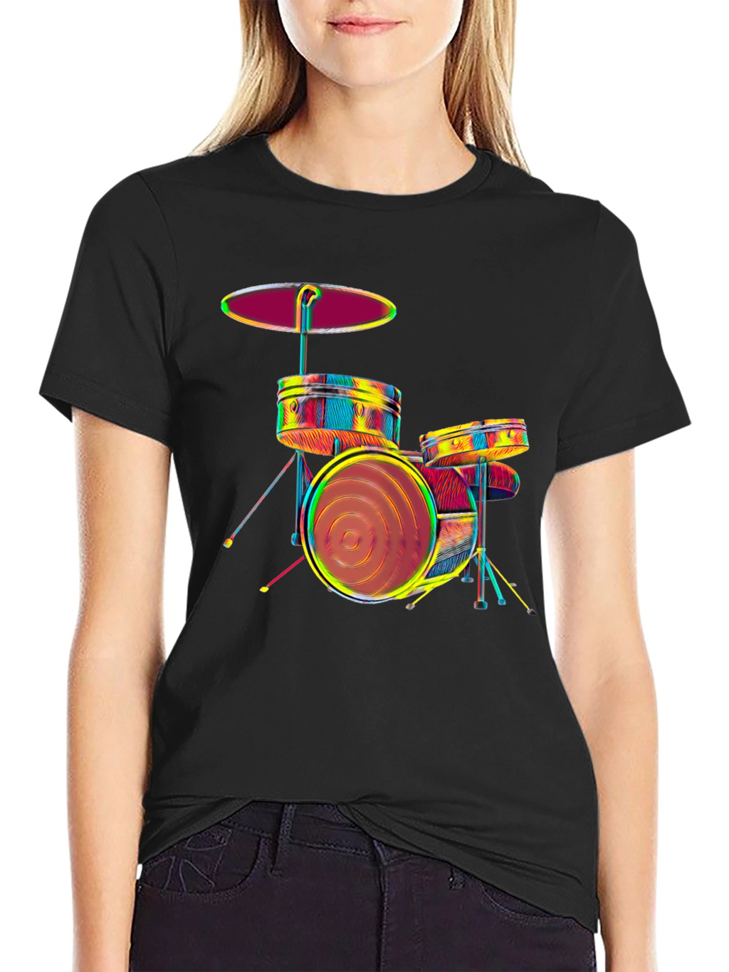 Vibrant Drum Set Graphic Tee - Music Lovers T-Shirt