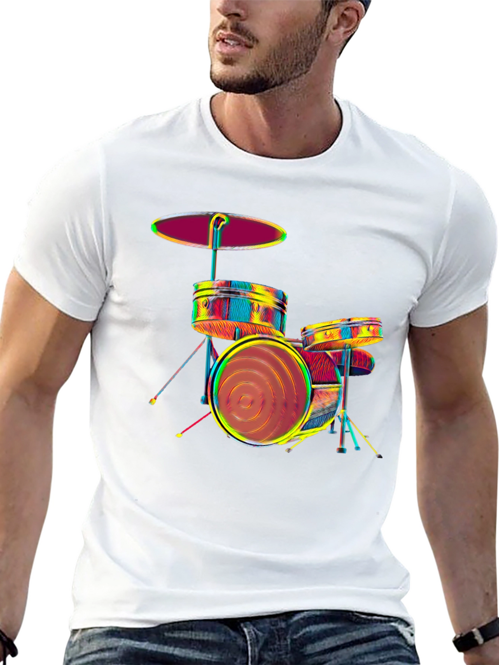 Vibrant Drum Set Graphic Tee - Music Lovers T-Shirt