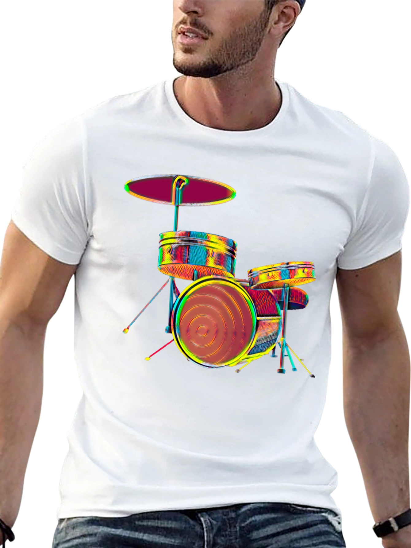 Vibrant Drum Set Graphic Tee - Music Lovers T-Shirt