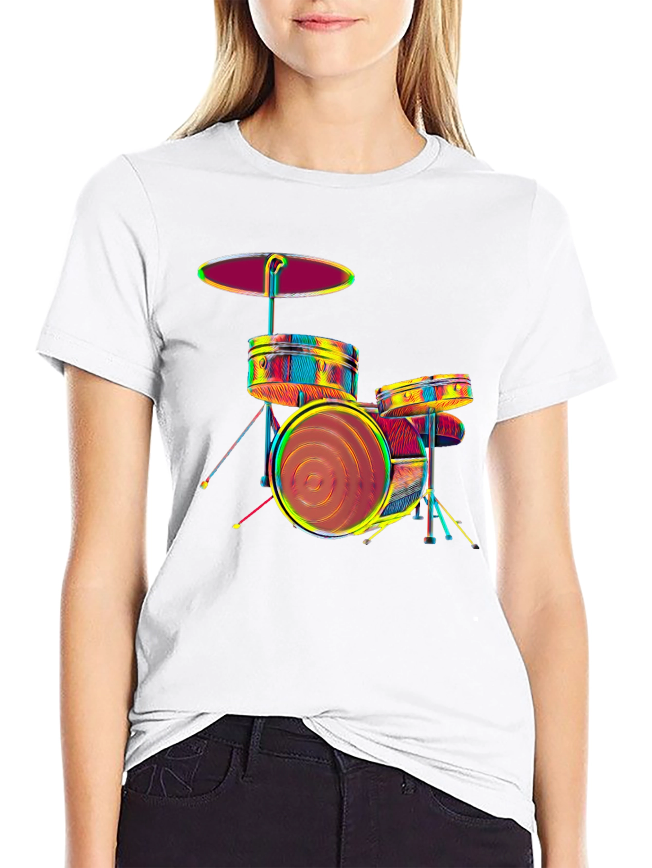 Vibrant Drum Set Graphic Tee - Music Lovers T-Shirt
