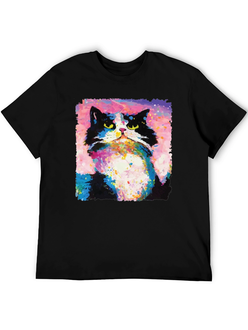 Abstract Cat Graphic Print Crew Neck T-Shirt