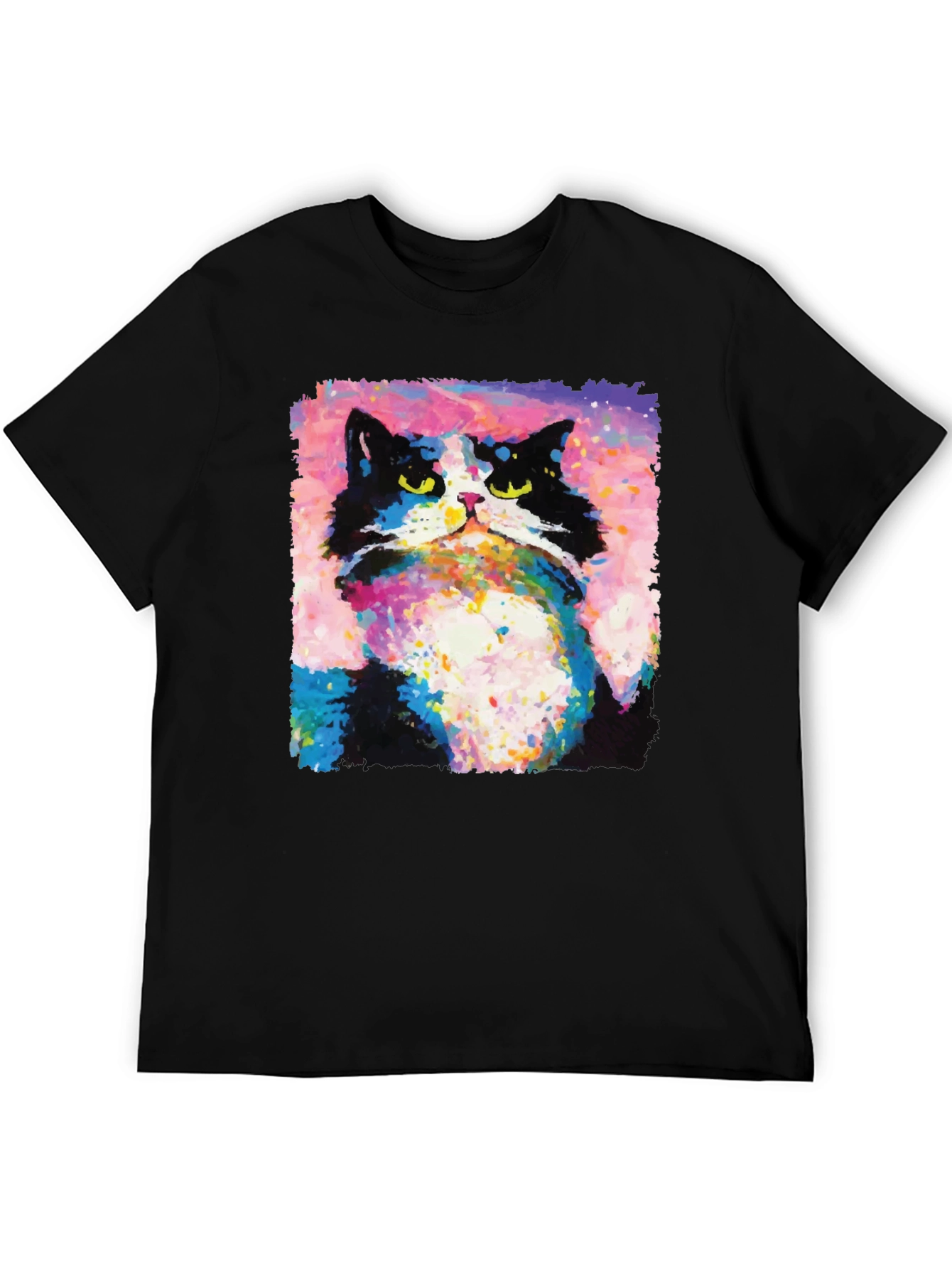 Abstract Cat Graphic Print Crew Neck T-Shirt