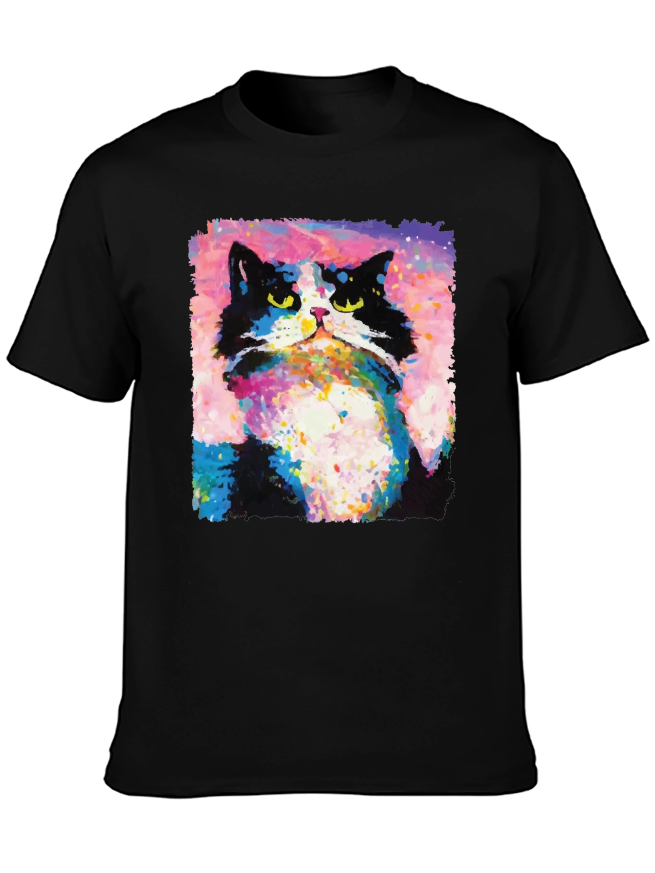 Abstract Cat Graphic Print Crew Neck T-Shirt