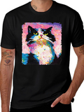 Abstract Cat Graphic Print Crew Neck T-Shirt