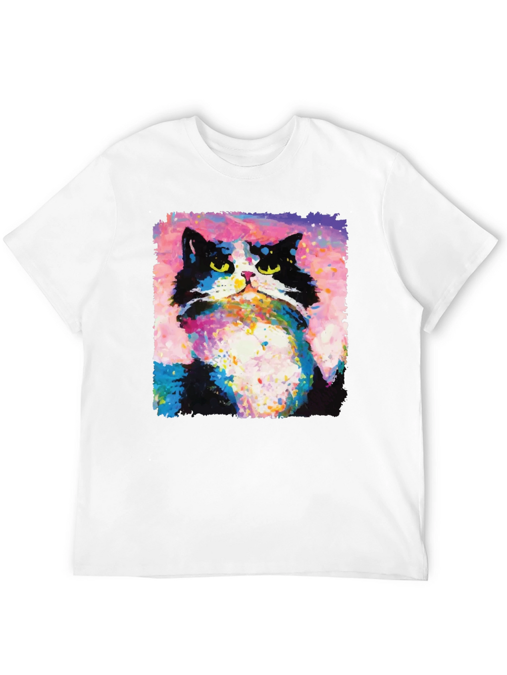 Abstract Cat Graphic Print Crew Neck T-Shirt
