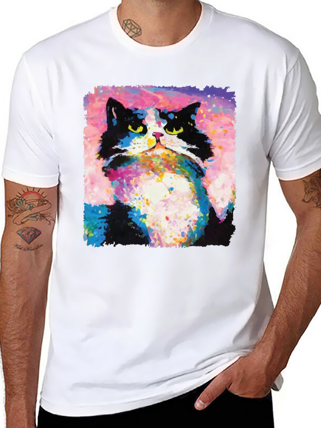 Abstract Cat Graphic Print Crew Neck T-Shirt