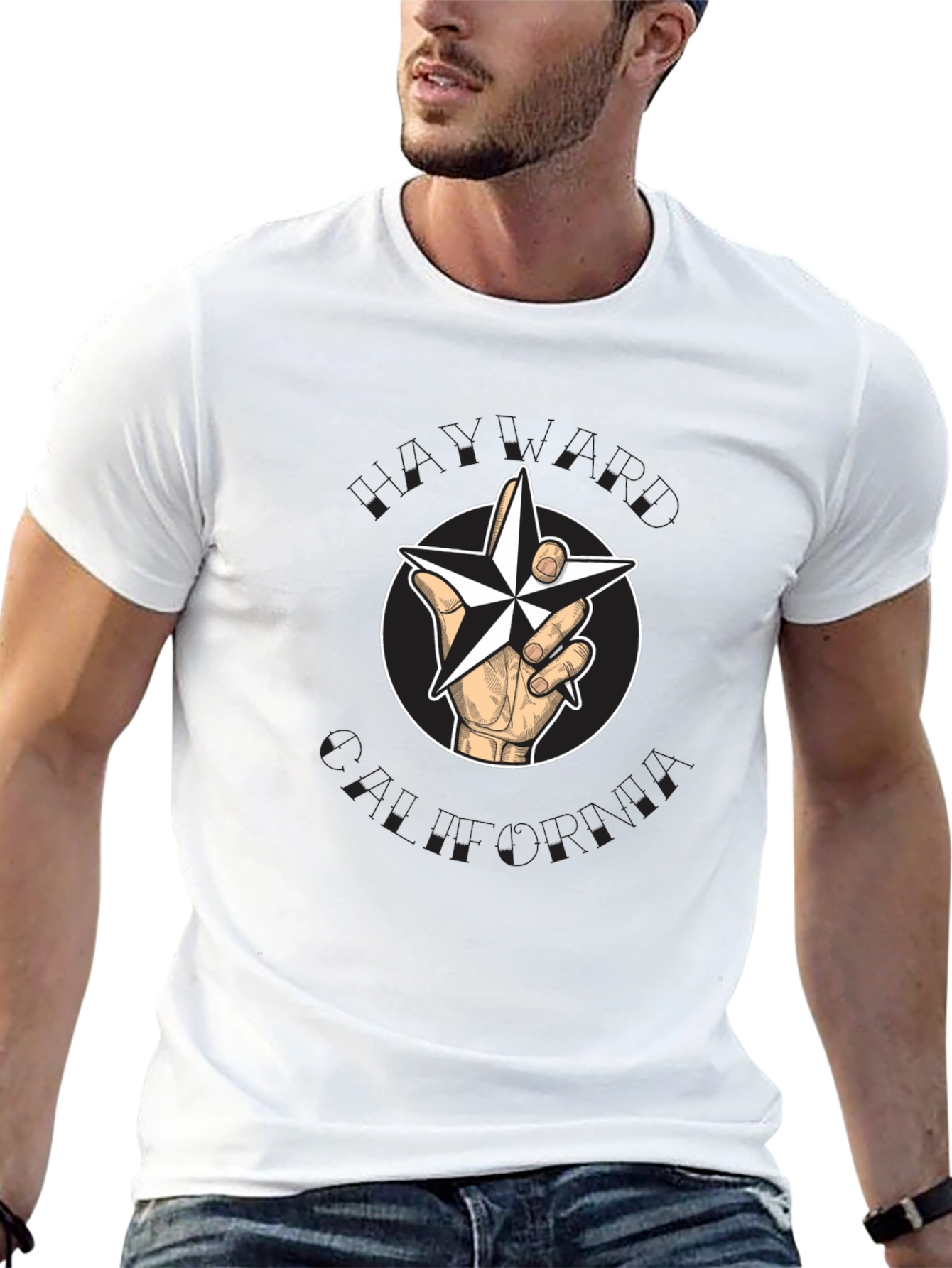 Nautical Star Graphic Black T-Shirt - Hand Holding Star