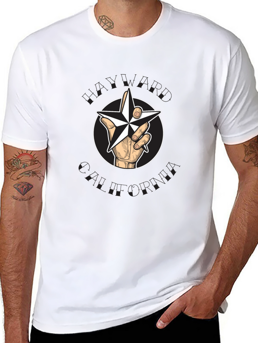 Nautical Star Graphic Black T-Shirt - Hand Holding Star