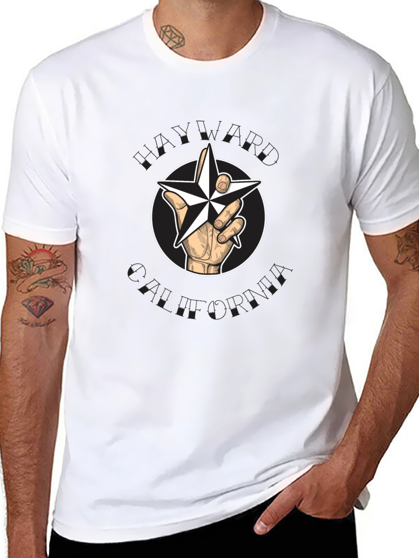 Nautical Star Graphic Black T-Shirt - Hand Holding Star