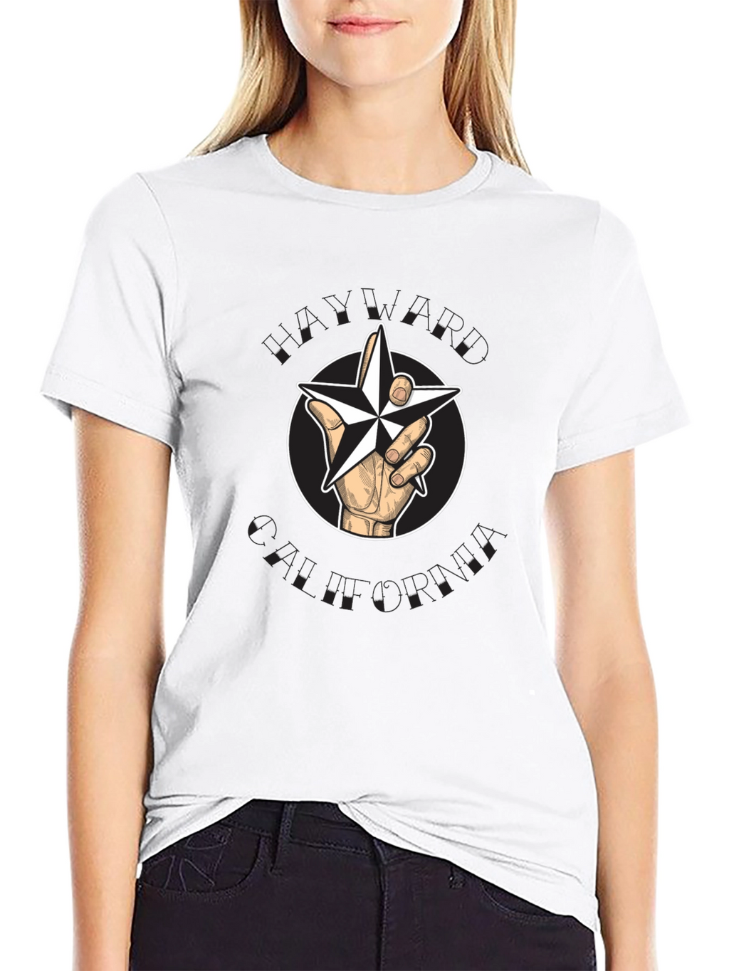 Nautical Star Graphic Black T-Shirt - Hand Holding Star