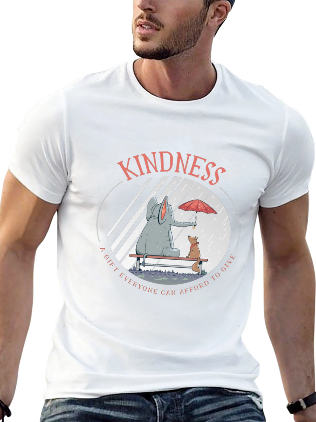 Kindness Graphic Tee: Elephant and Dog in Rain
