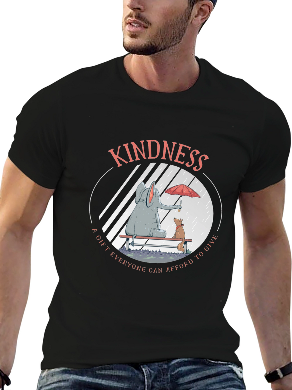 Kindness Graphic Tee: Elephant and Dog in Rain
