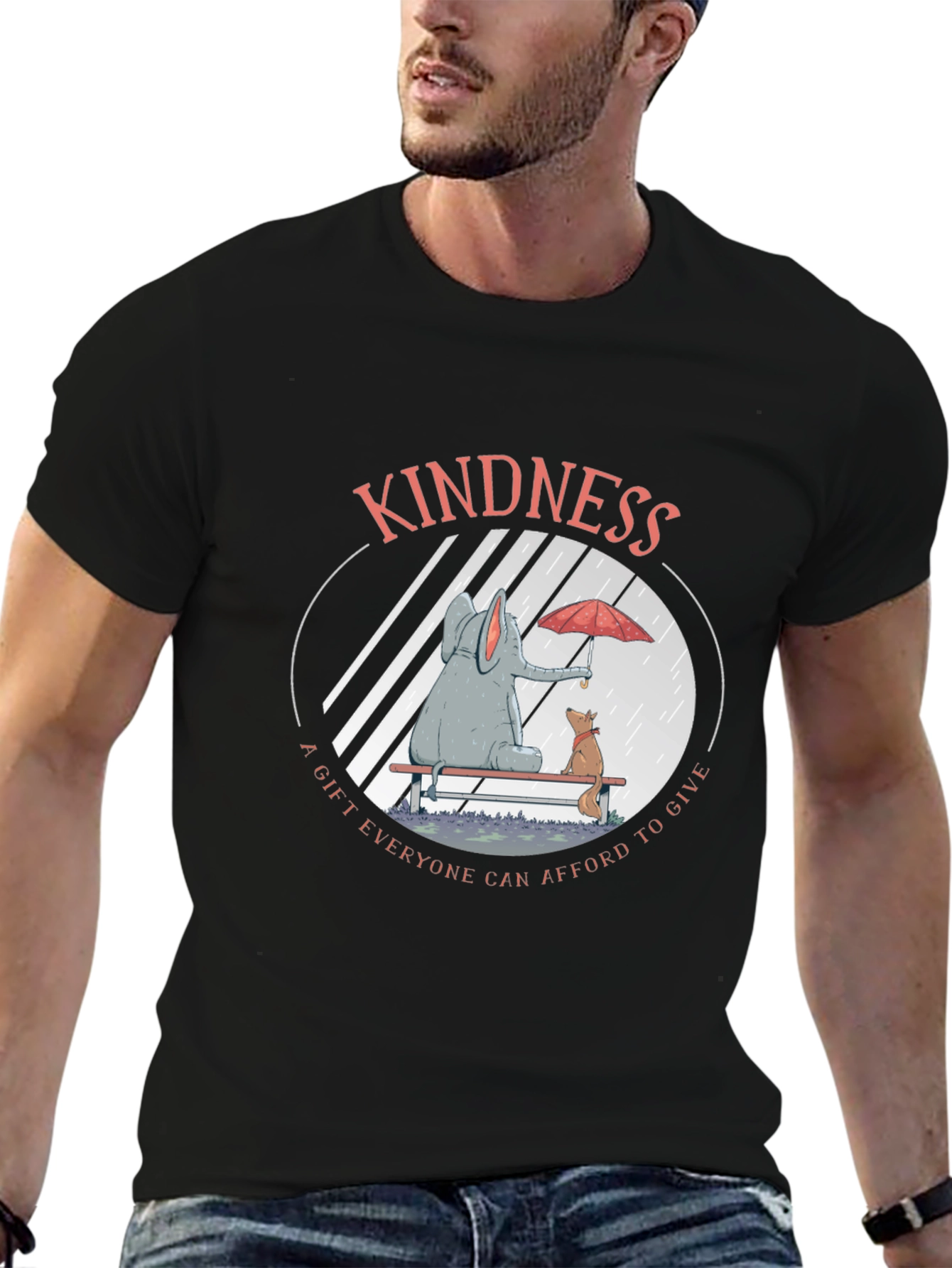 Kindness Graphic Tee: Elephant and Dog in Rain