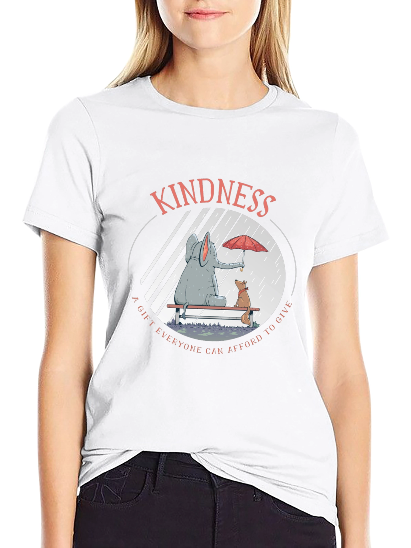 Kindness Graphic Tee: Elephant and Dog in Rain