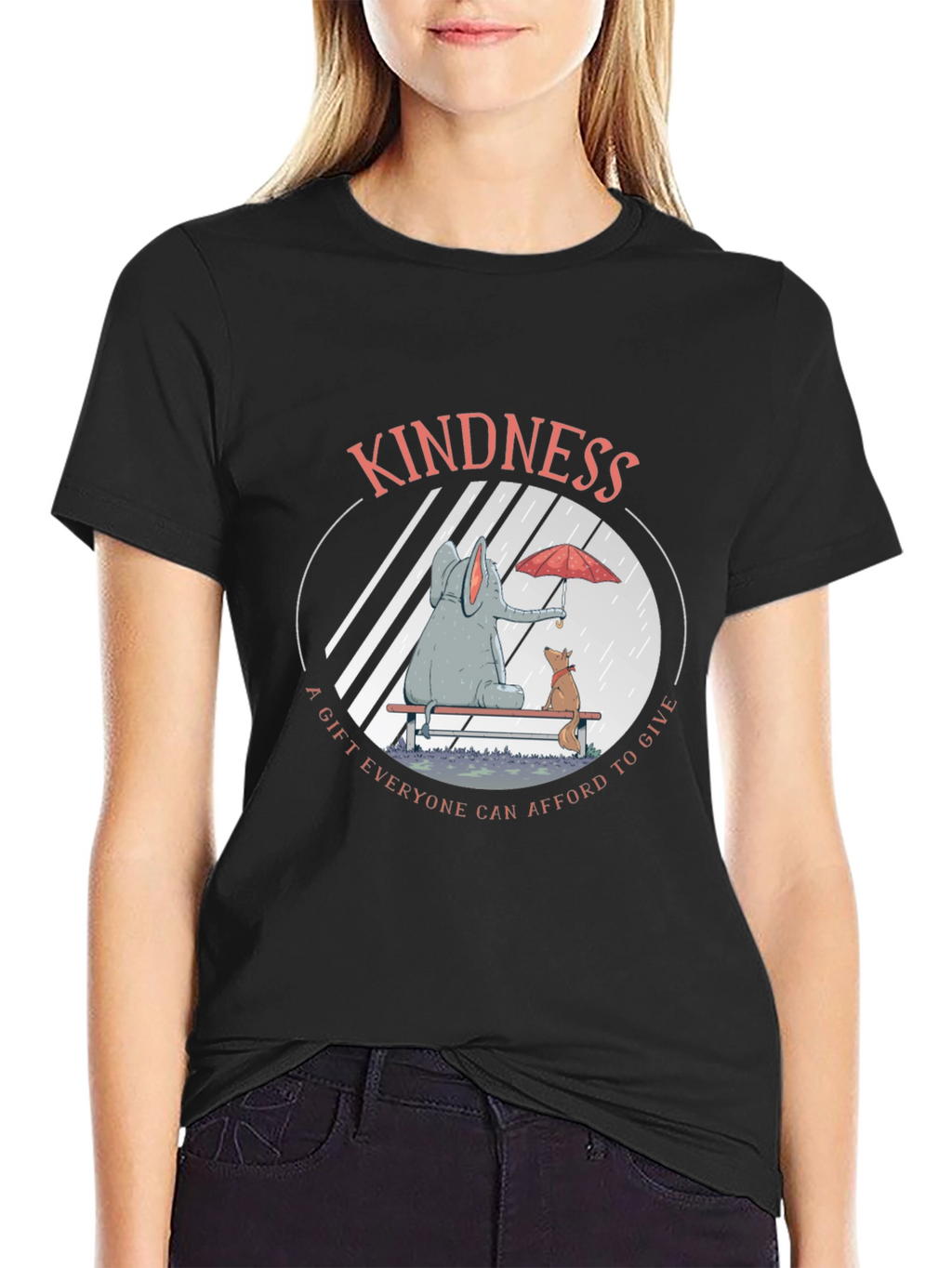 Kindness Graphic Tee: Elephant and Dog in Rain