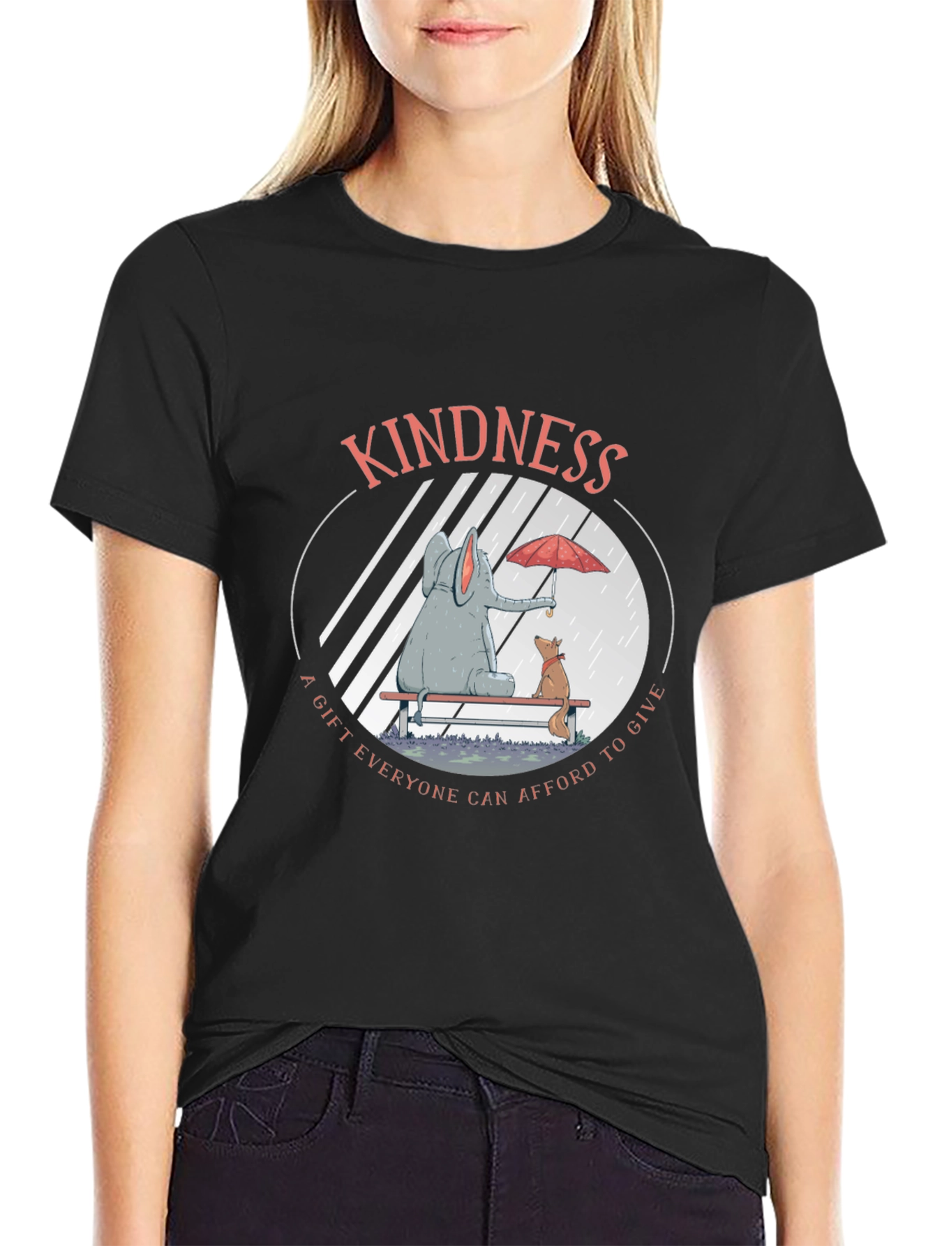 Kindness Graphic Tee: Elephant and Dog in Rain