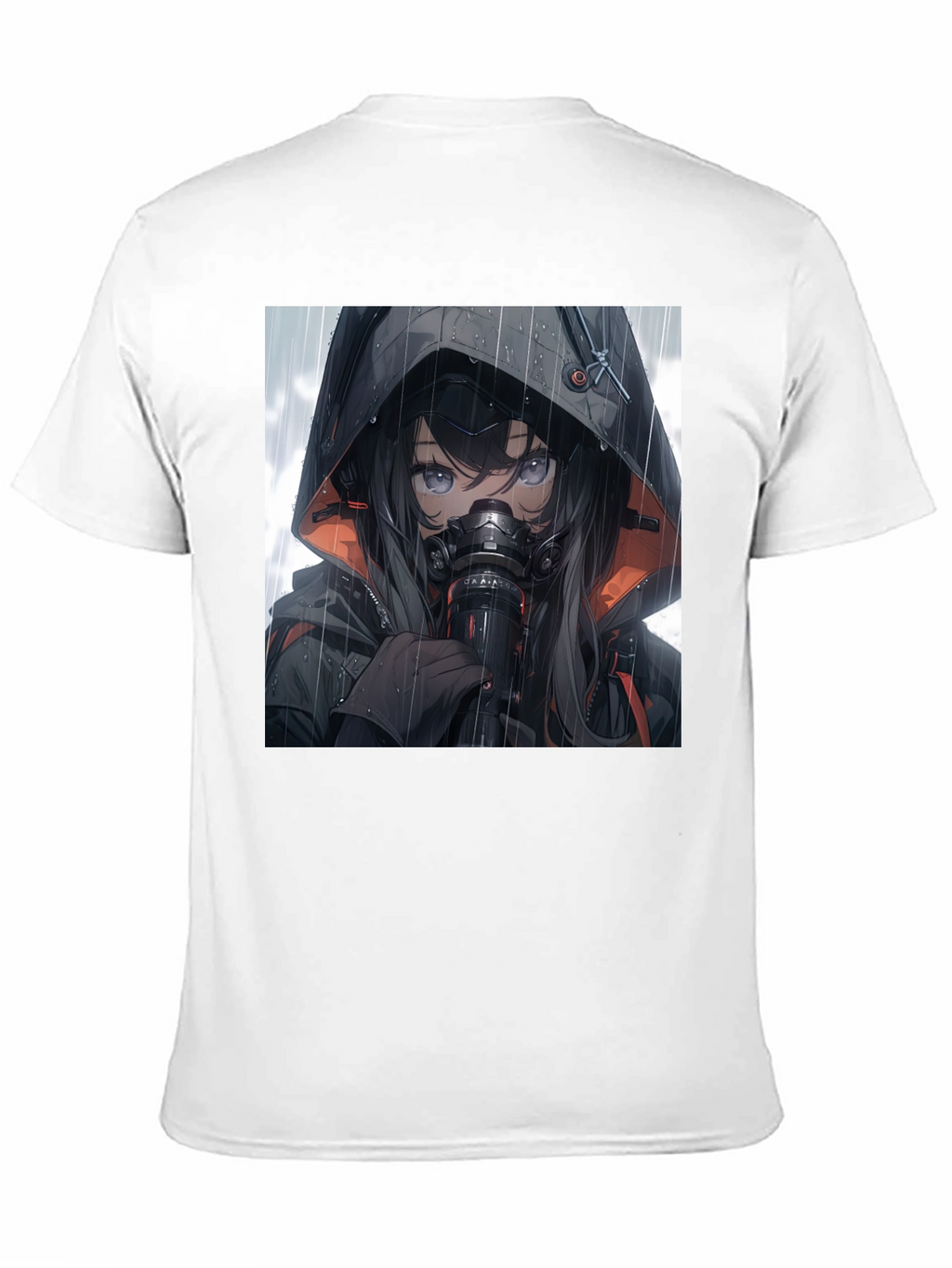Anime Girl Gas Mask Graphic Tee - Black