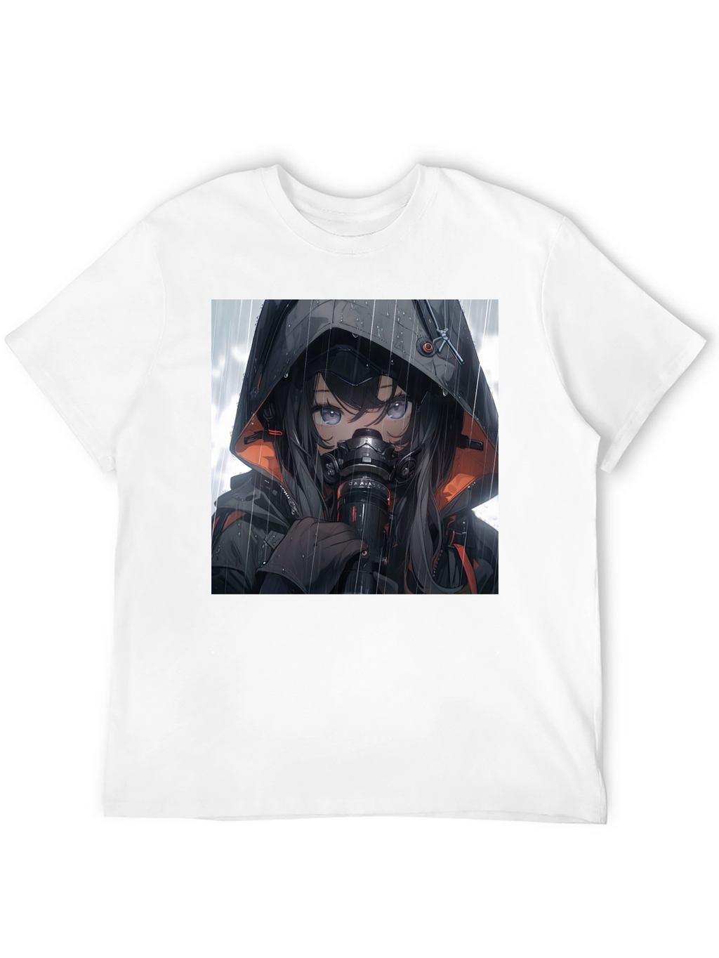 Anime Girl Gas Mask Graphic Tee - Black