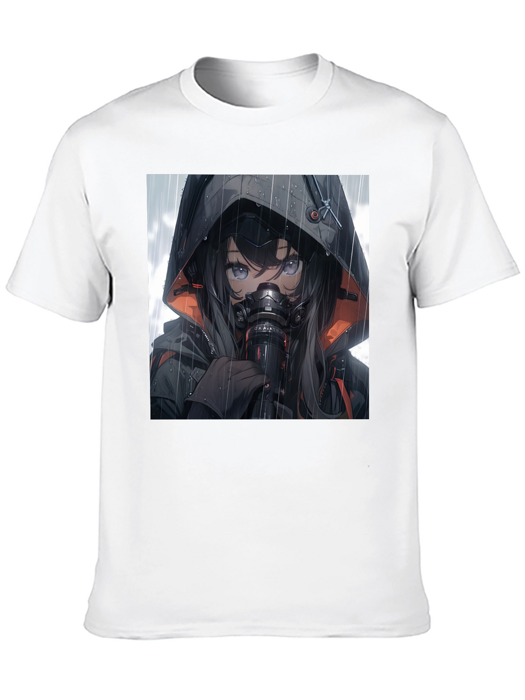 Anime Girl Gas Mask Graphic Tee - Black