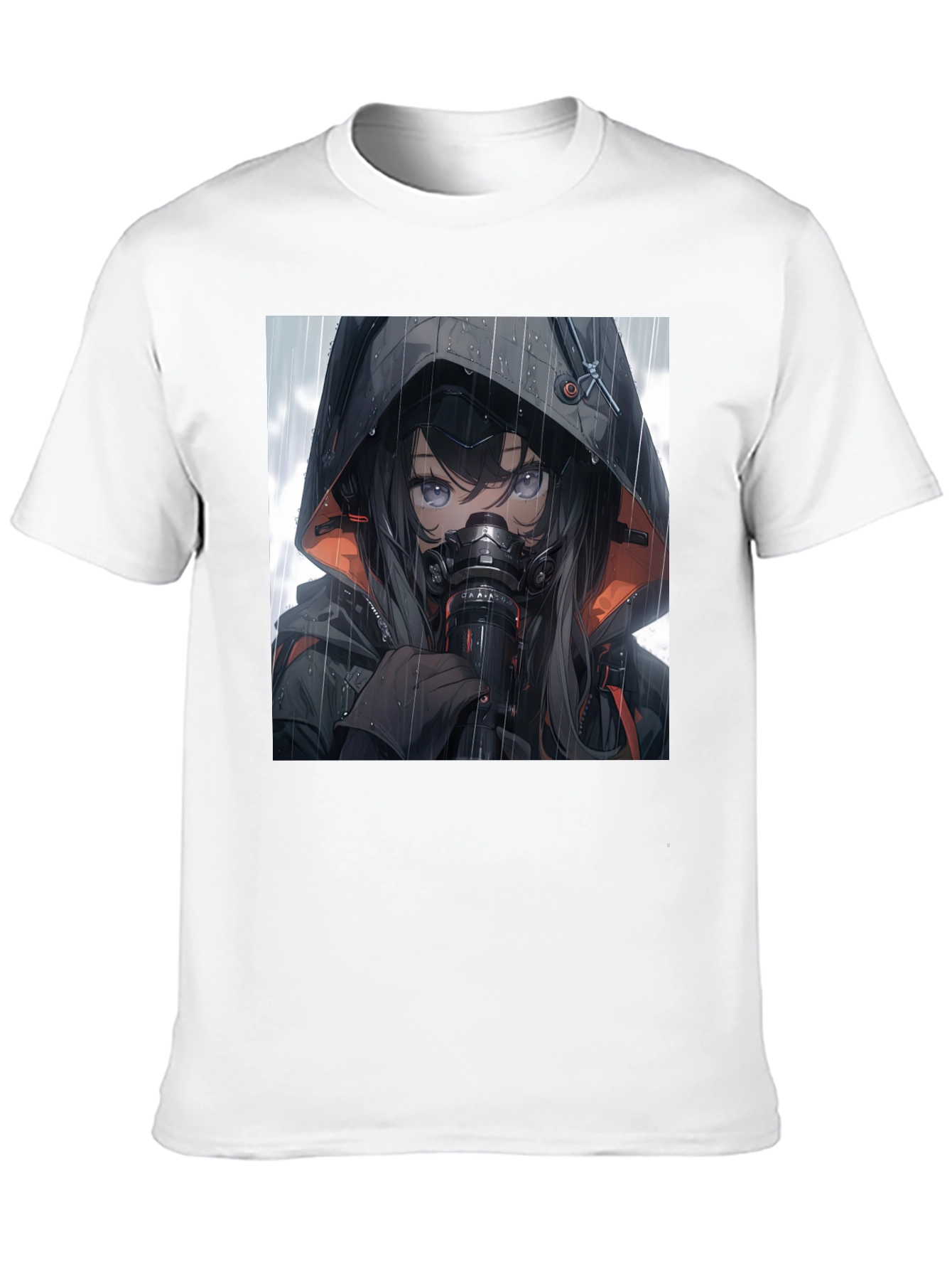 Anime Girl Gas Mask Graphic Tee - Black