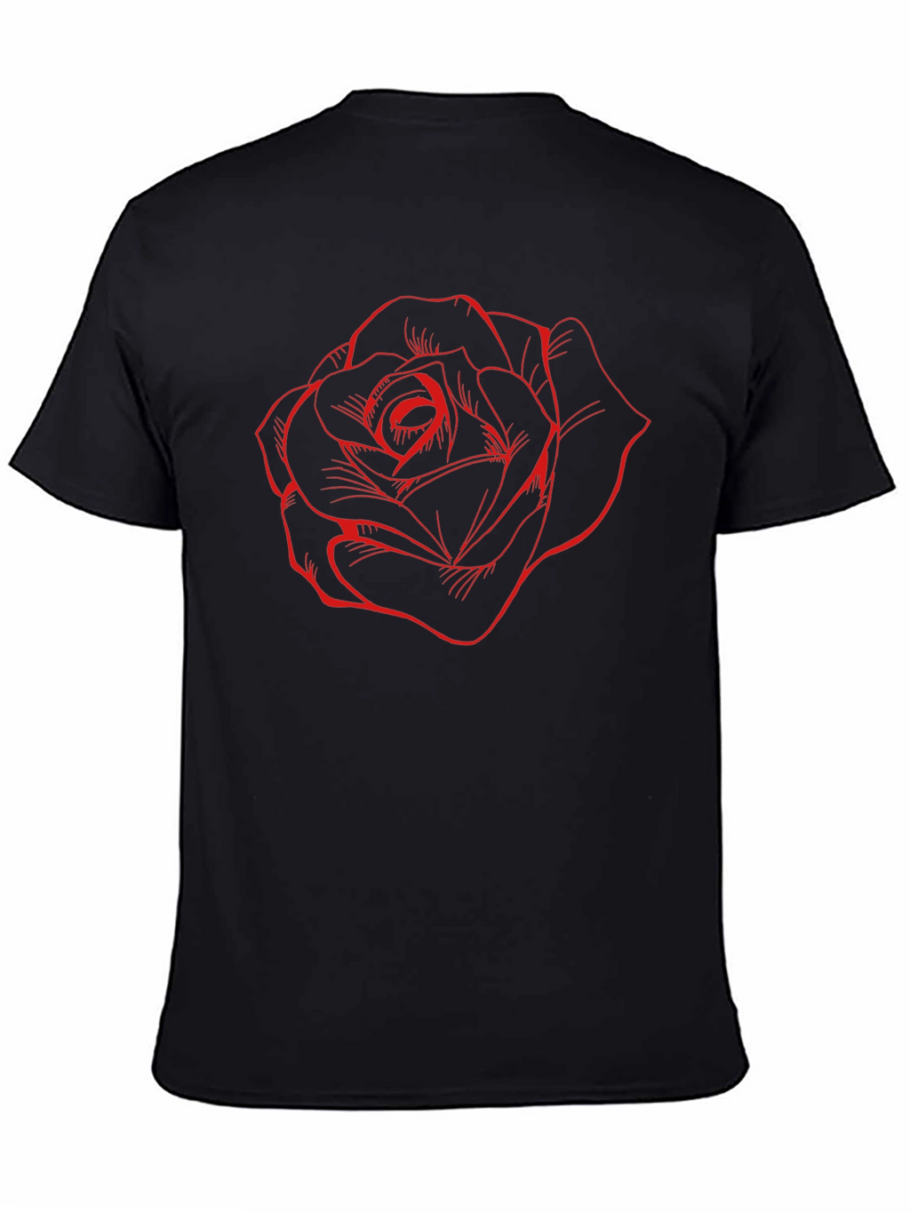 Black T-Shirt with Red Rose Design