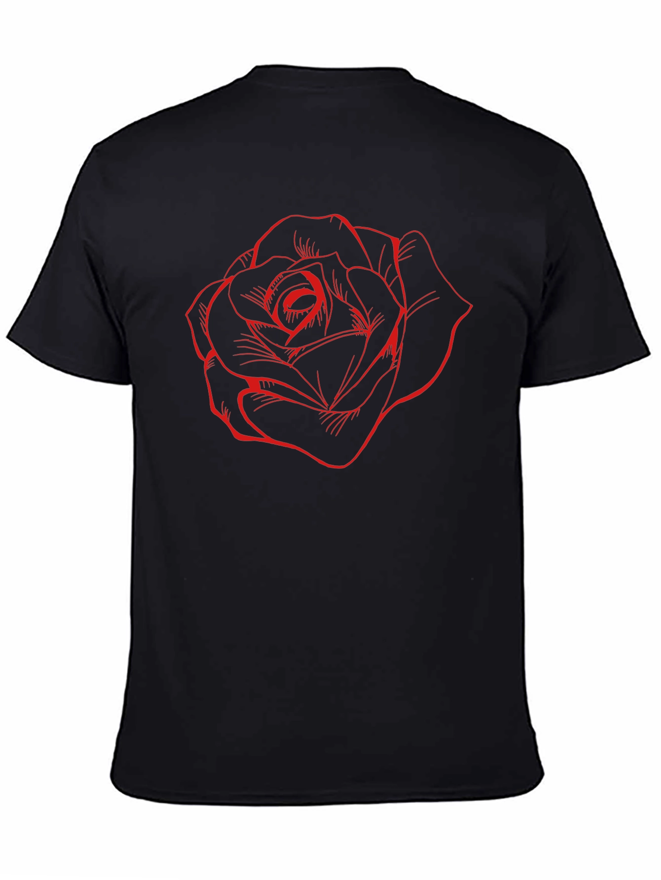 Black T-Shirt with Red Rose Design