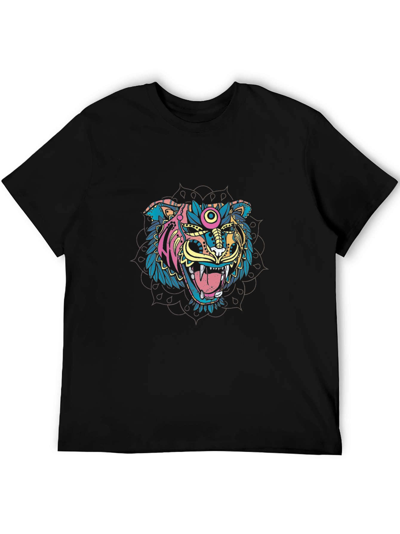 Colorful Tiger Graphic Print Black T-Shirt