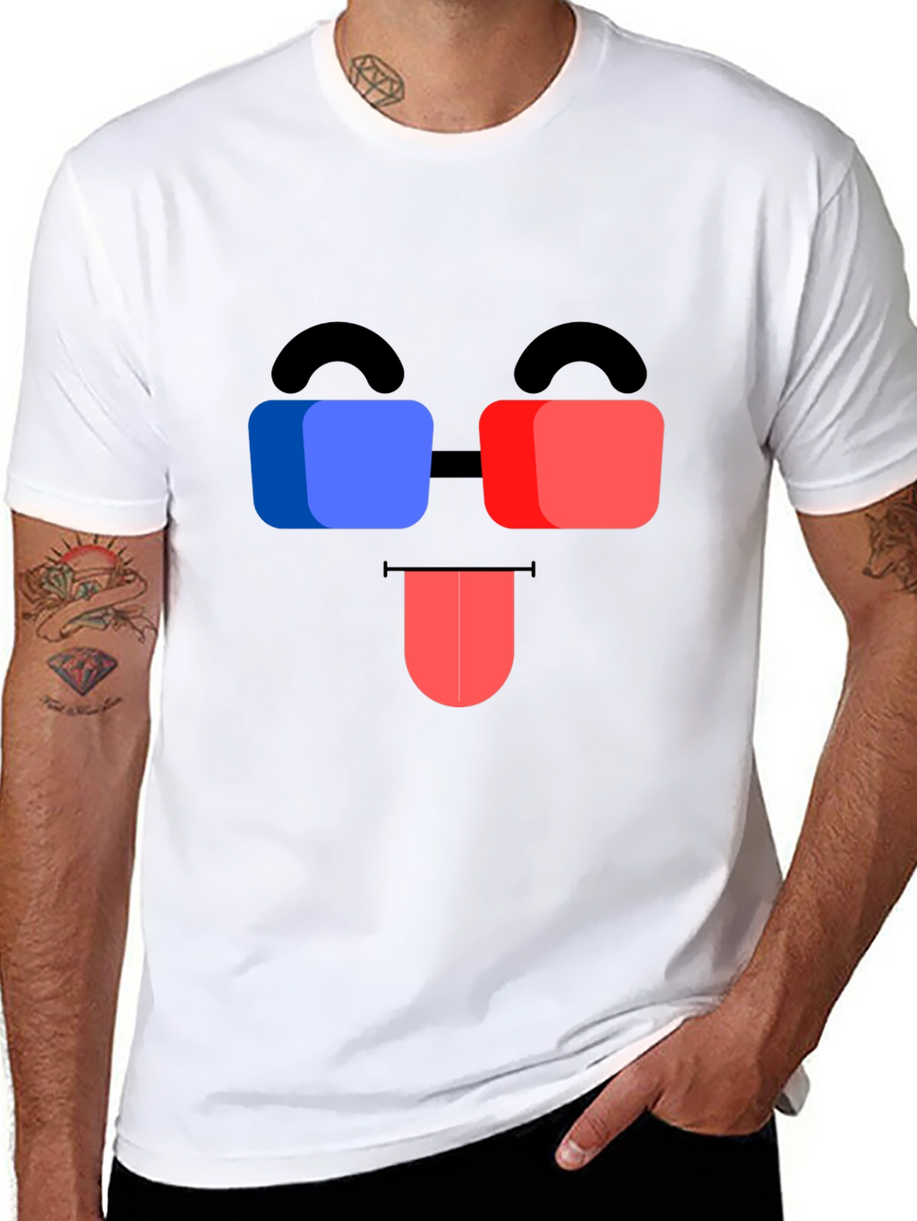 Funny 3D Glasses Face Black T-Shirt