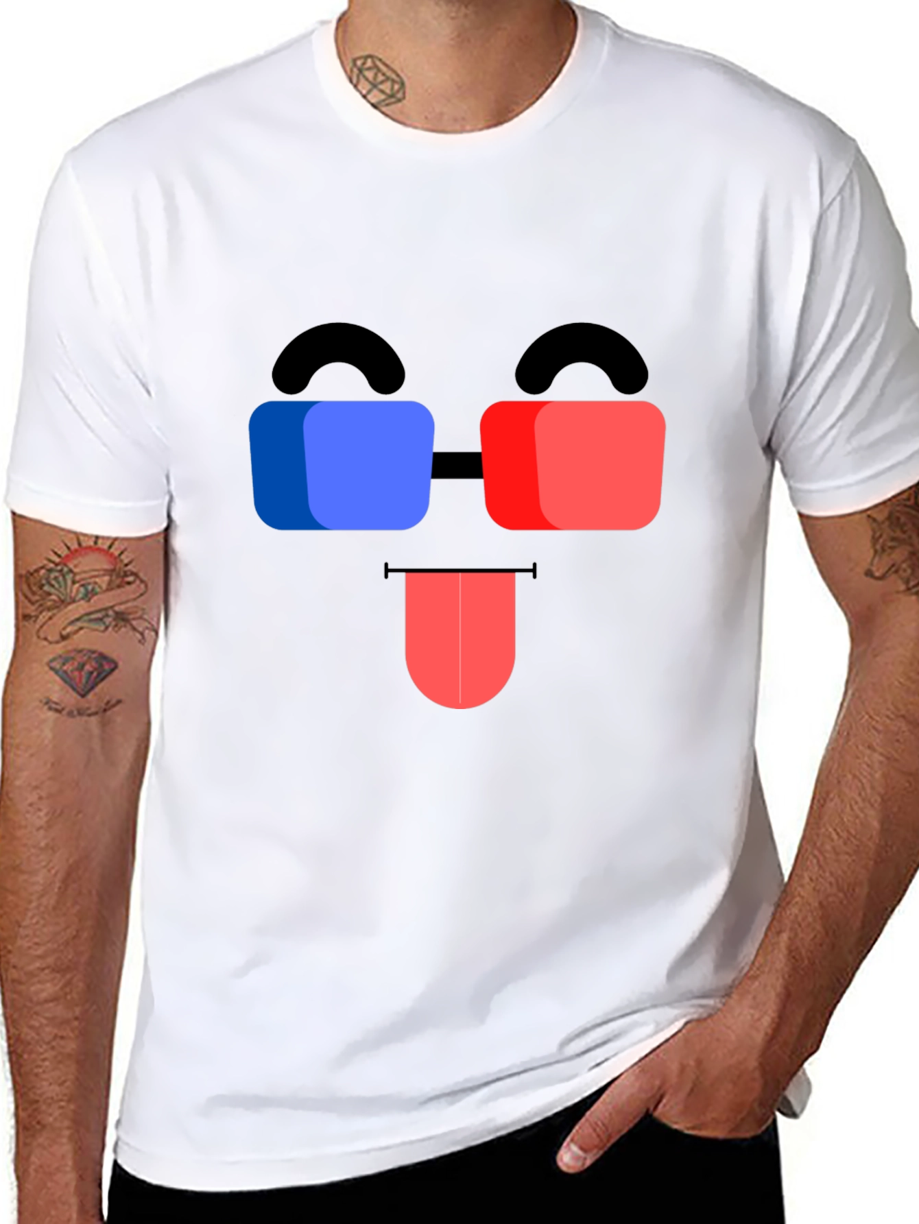 Funny 3D Glasses Face Black T-Shirt