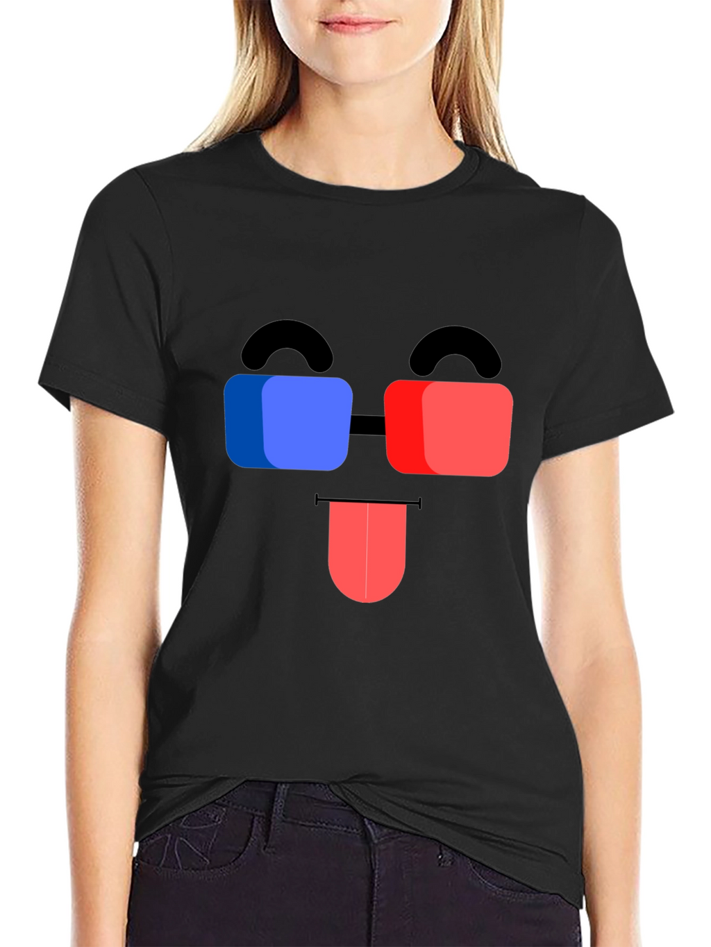 Funny 3D Glasses Face Black T-Shirt
